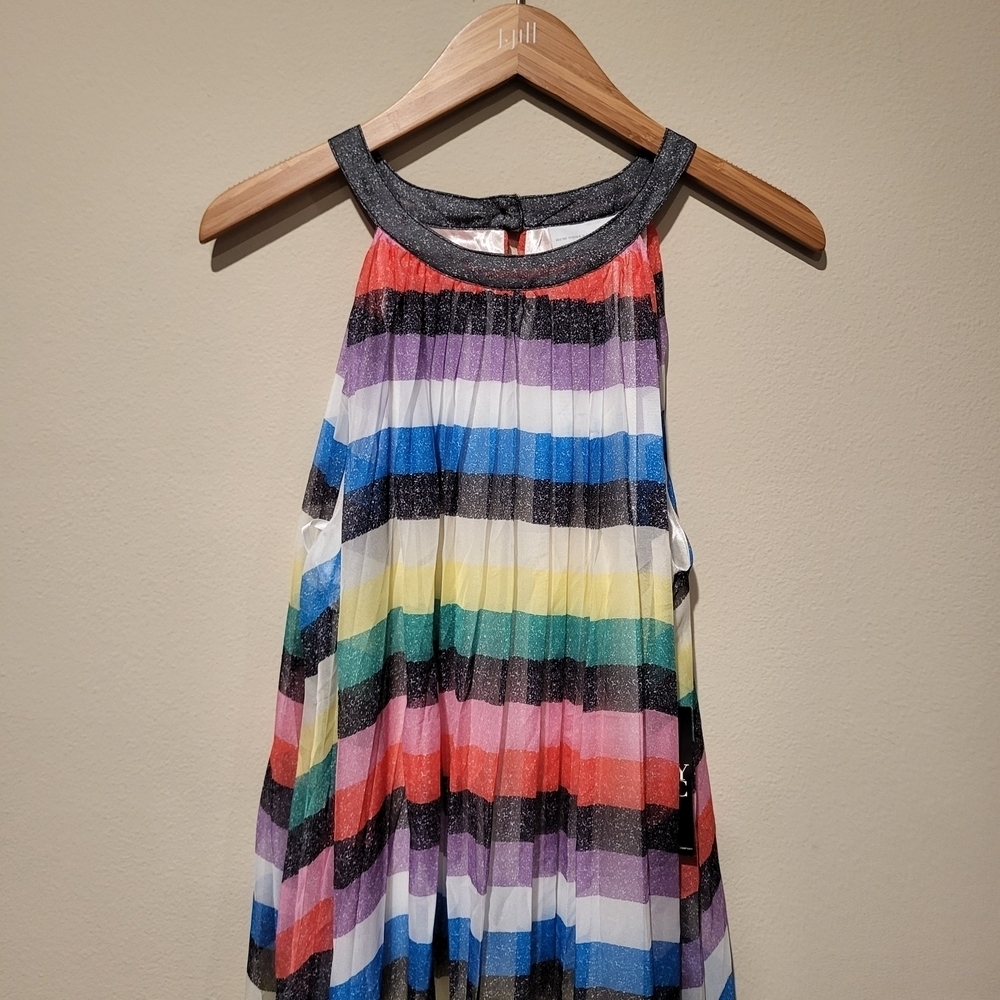 NWT New York & Company Pleated Multi Color Sleveless Maxi Dress Size Medium - Picture 2 of 9